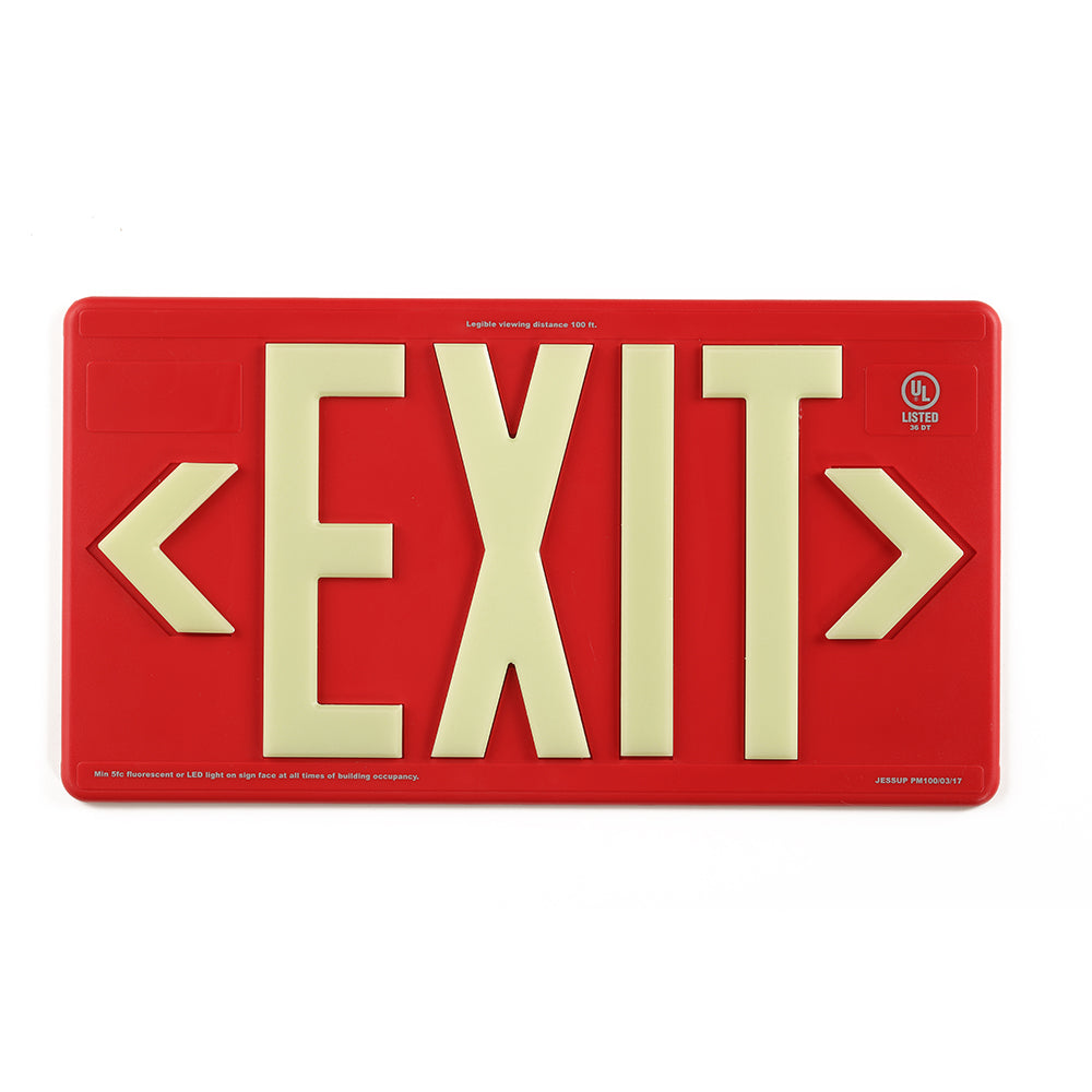 7072 Photoluminescent Exit Sign PM100 8.63in x 16in Red Double Sided