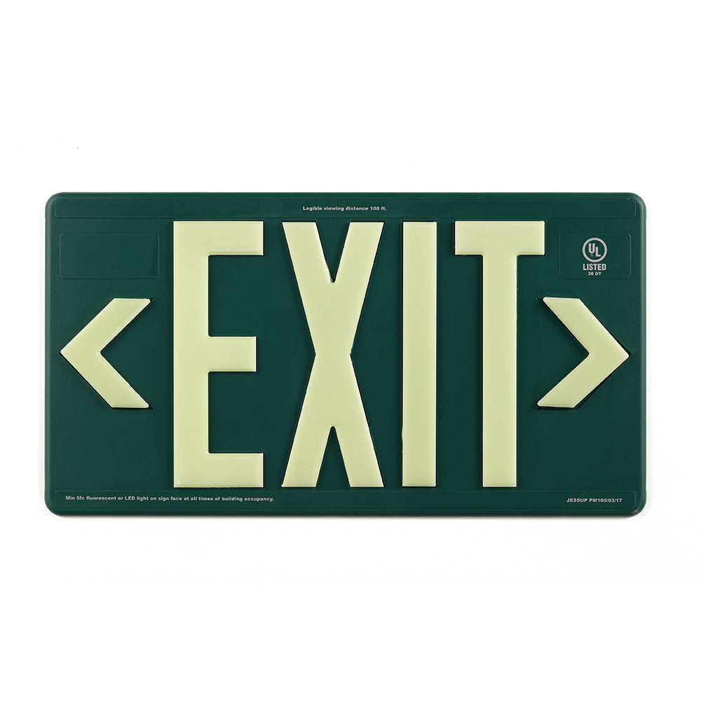 7080 Photoluminescent Exit Sign PM100 8.63in x 16in Green Single Sided