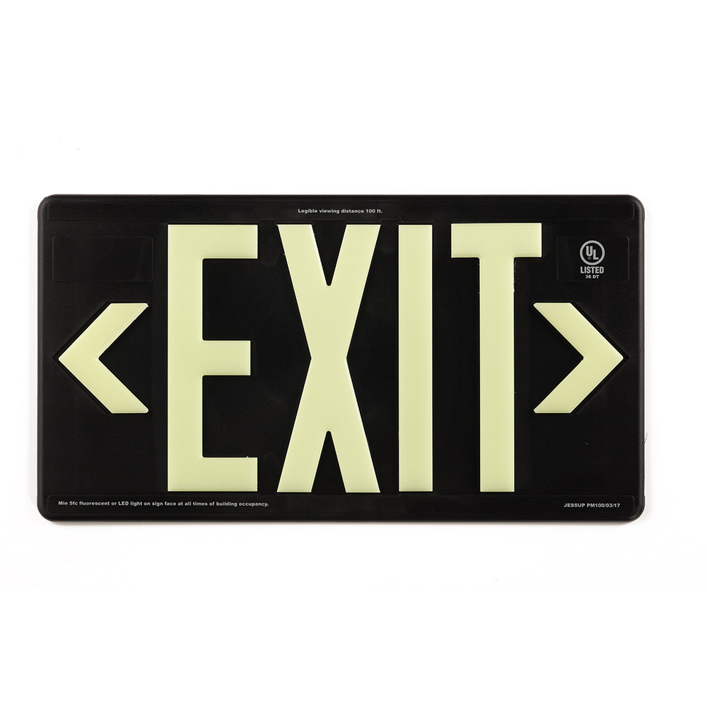 7092 Photoluminescent Exit Sign PM100 8.63in x 16in Black Double Sided