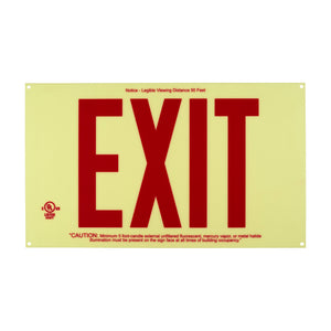 7280 Photoluminescent Exit Sign P50 10in x 17in Glow w/Red