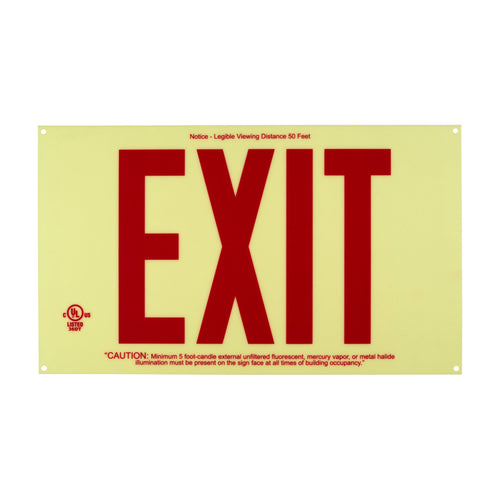 7280 Photoluminescent Exit Sign P50 10in x 17in Glow w/Red
