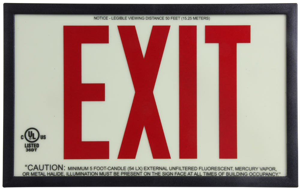 7310 Photoluminescent Exit Sign P50 7.5in x 13in Glow w/Red Reflective