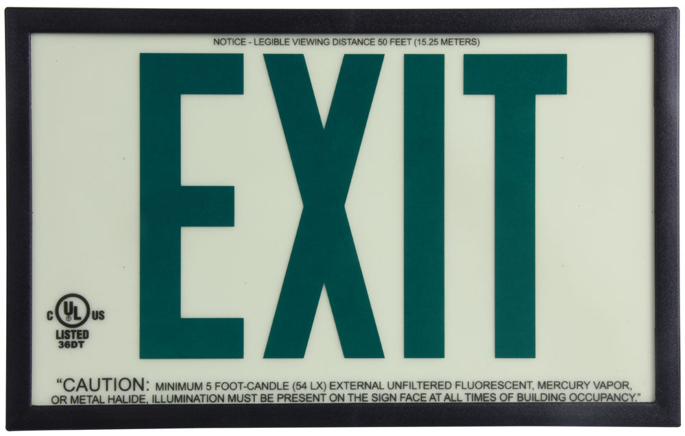 7320 Photoluminescent Exit Sign P50 7.5in x 13in Glow w/Green Reflective