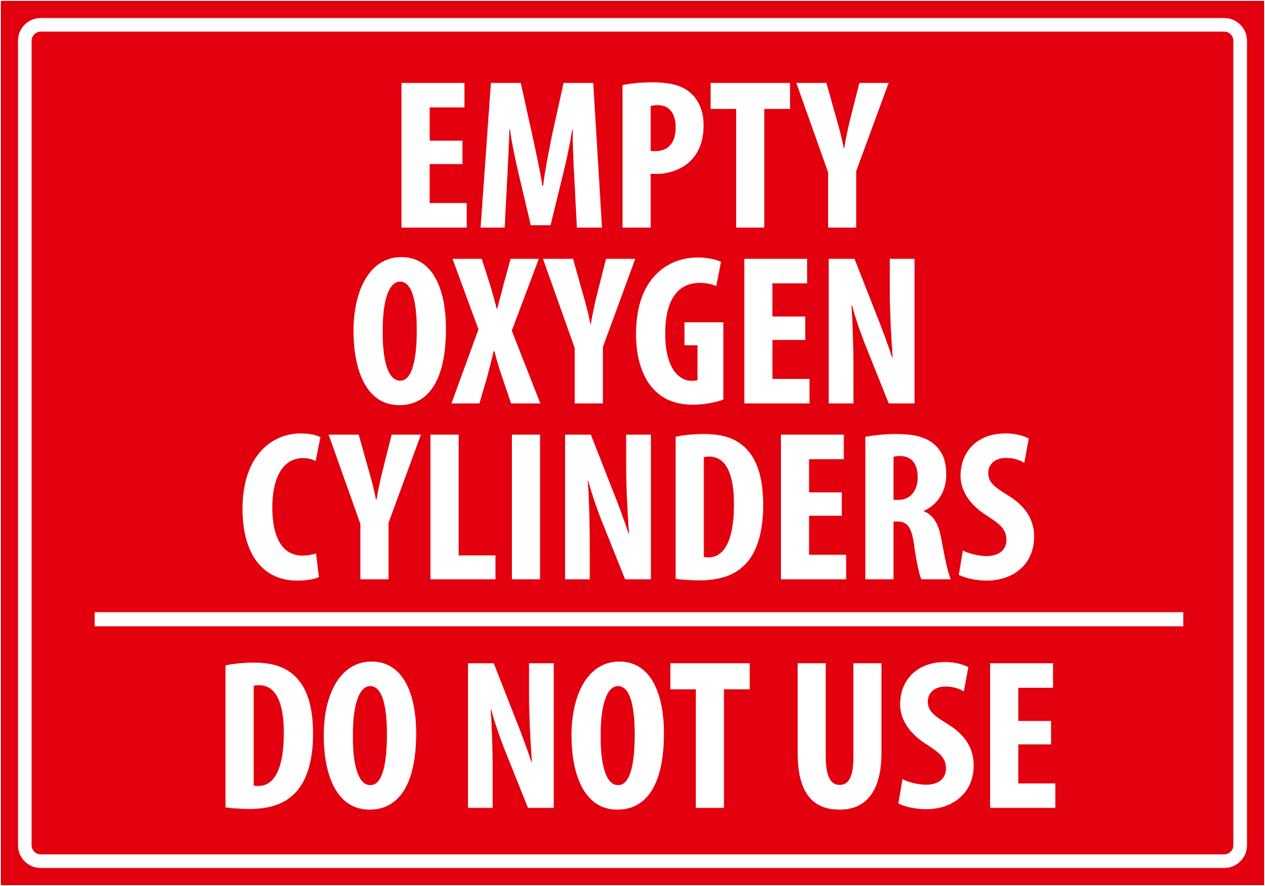 Warning - Caution empty oxygen cylinders