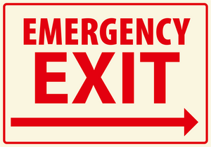 Warning - Caution emergency exit to the right