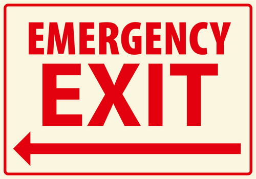 Warning - Caution emergency exit to the left