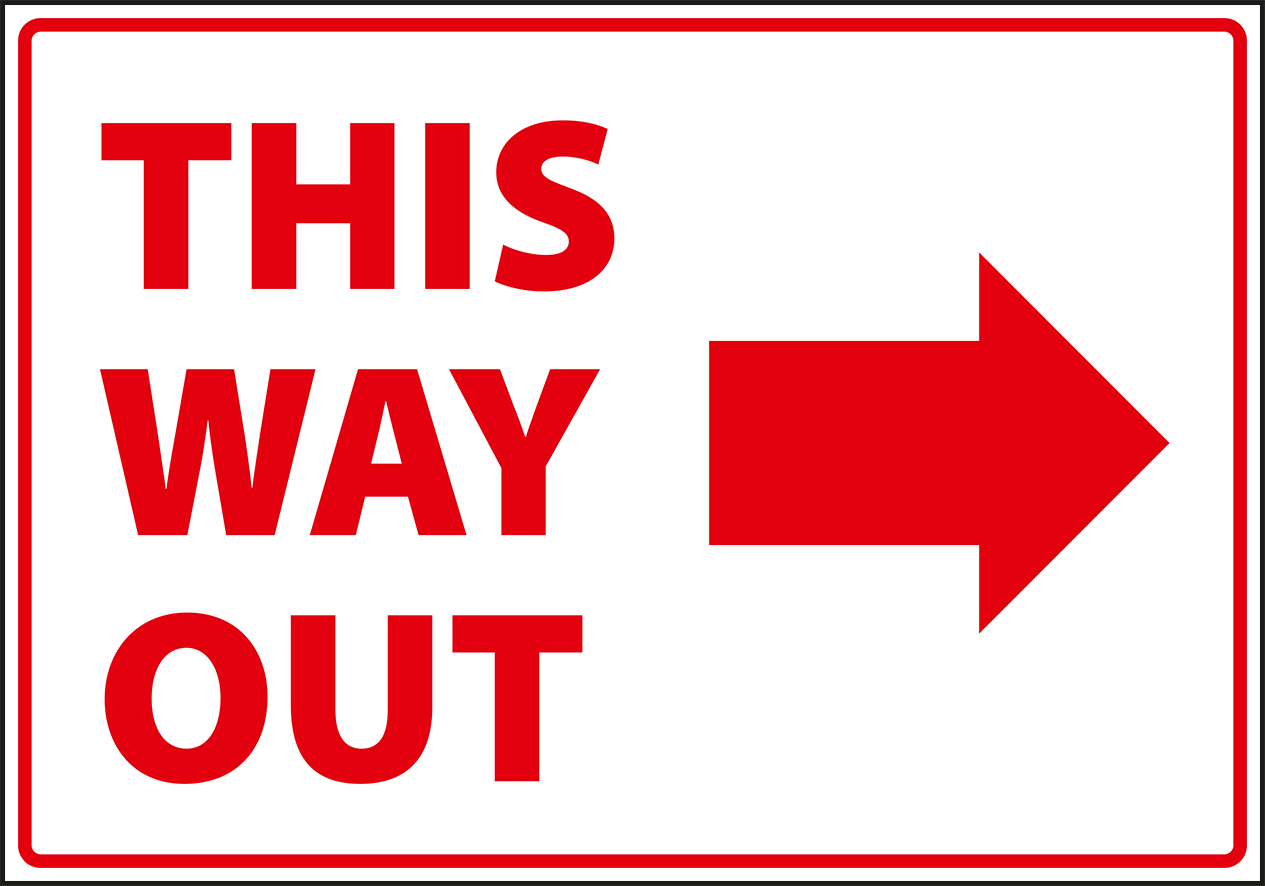 EX0068 - This way out with arrow right, white