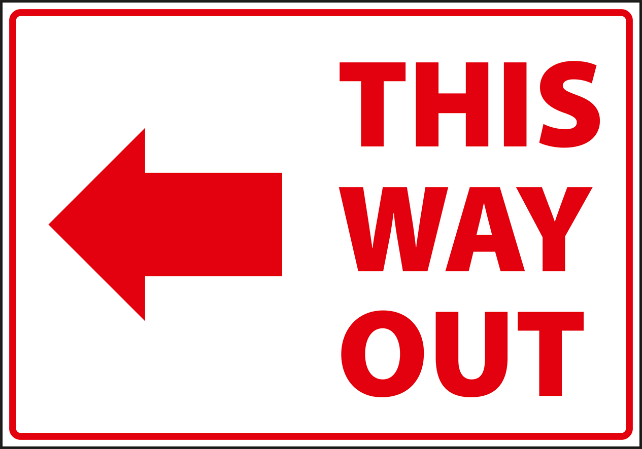EX0069 - This way out with arrow left, white