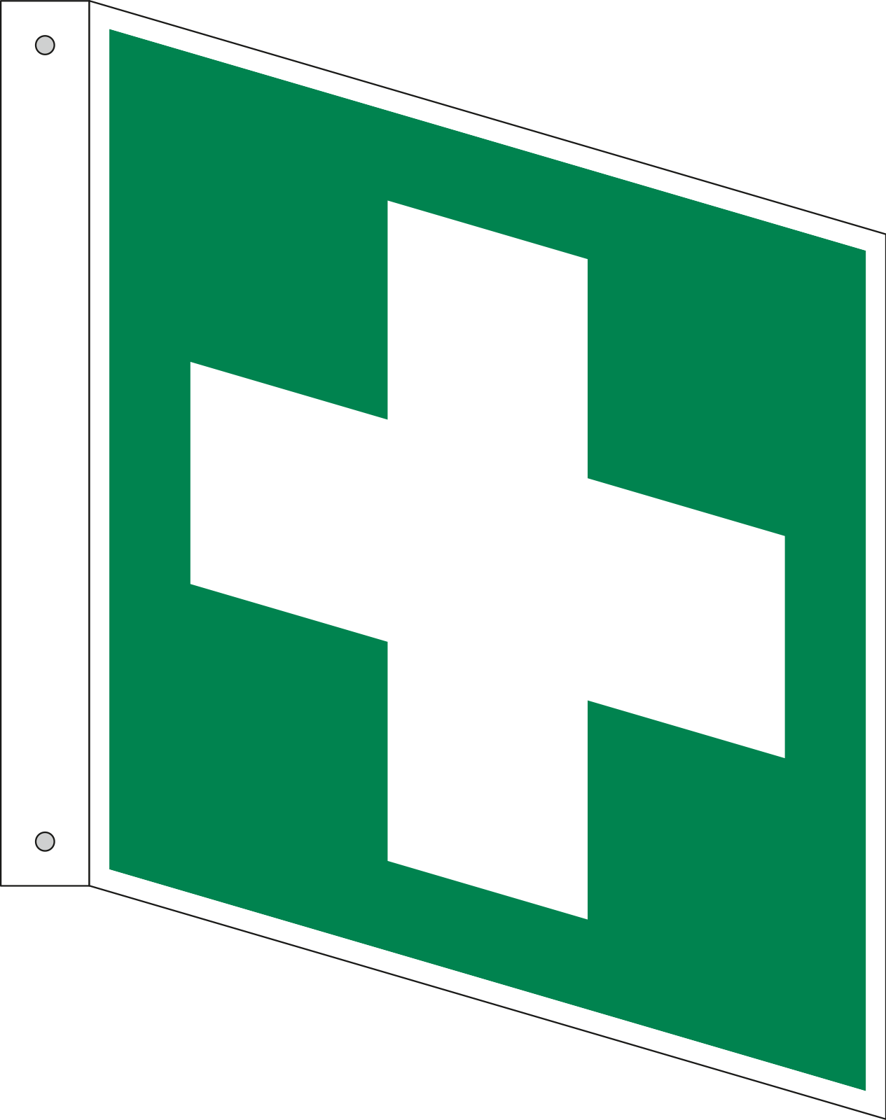 First aid. ISO 7010, 90D projecting sign.