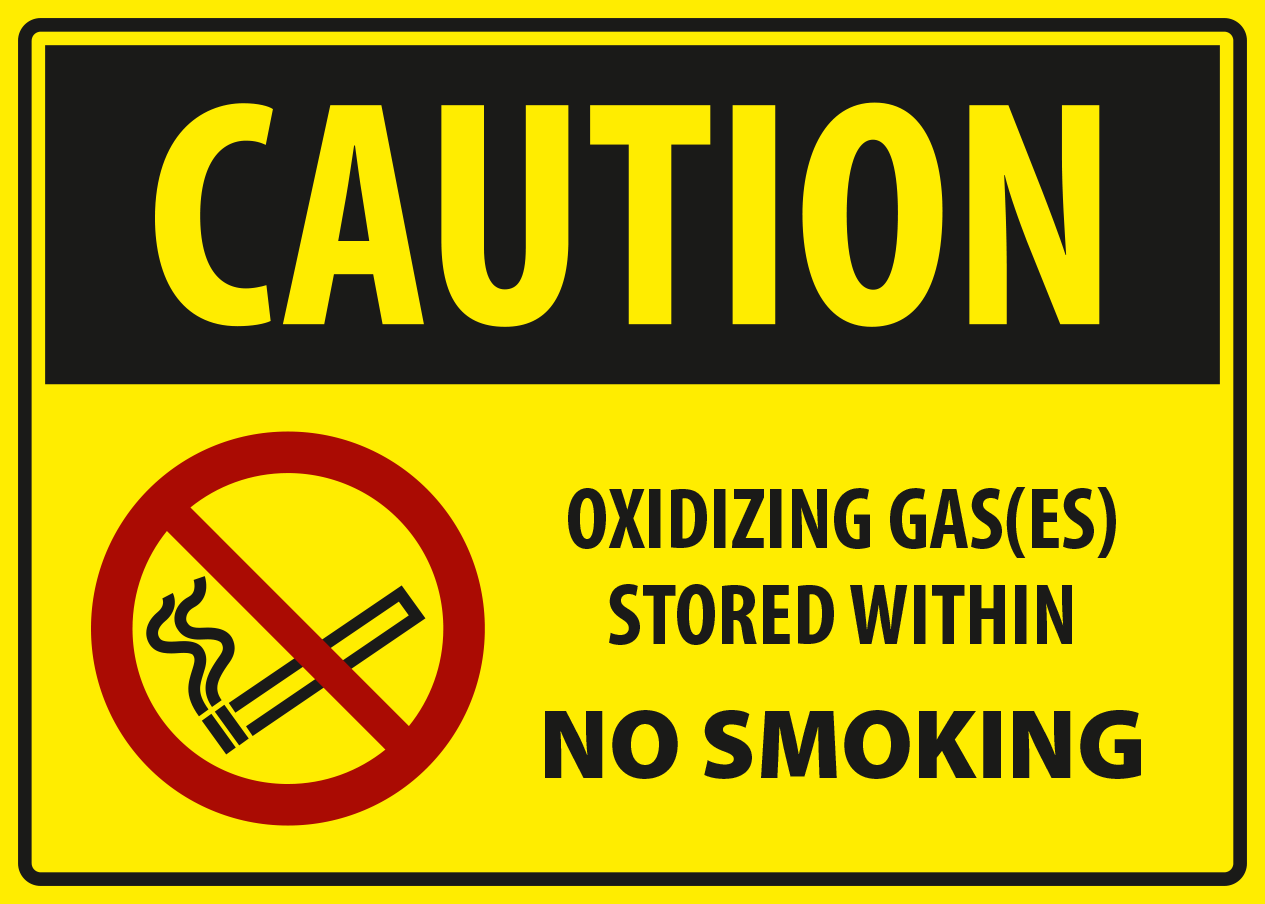 Caution - oxidizing gas(es) store within no smoking.