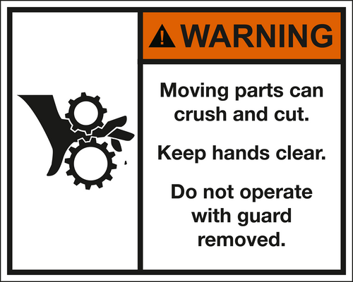 WARNING Moving parts can crush and cut. ANSI Z535